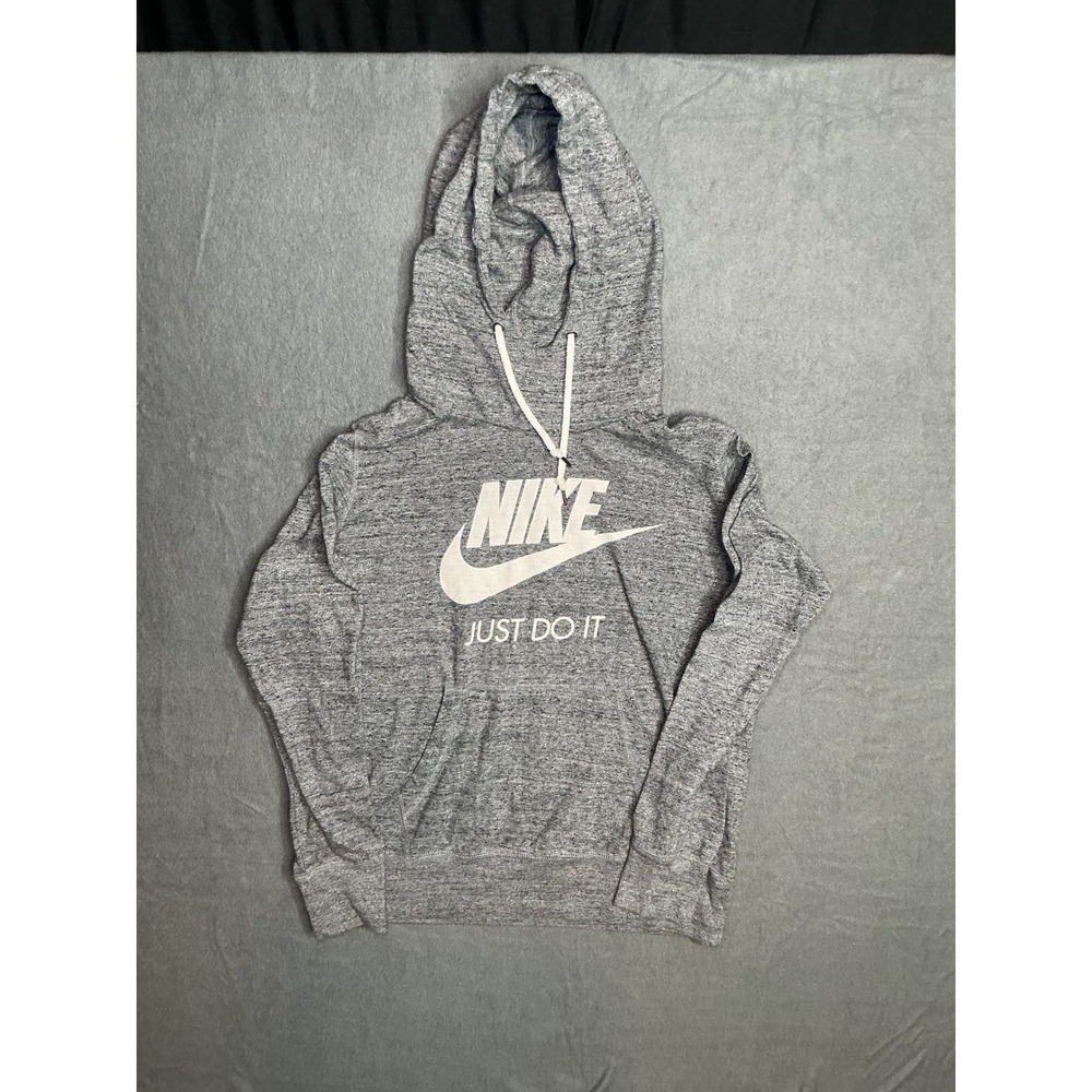 Nike Sportswear Gym Vintage Hoodie Heather Grey Just Do It Pullover Womens
